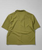 Jacquard Textured Knit Short Sleeve Button Down Shirt - Olive Green